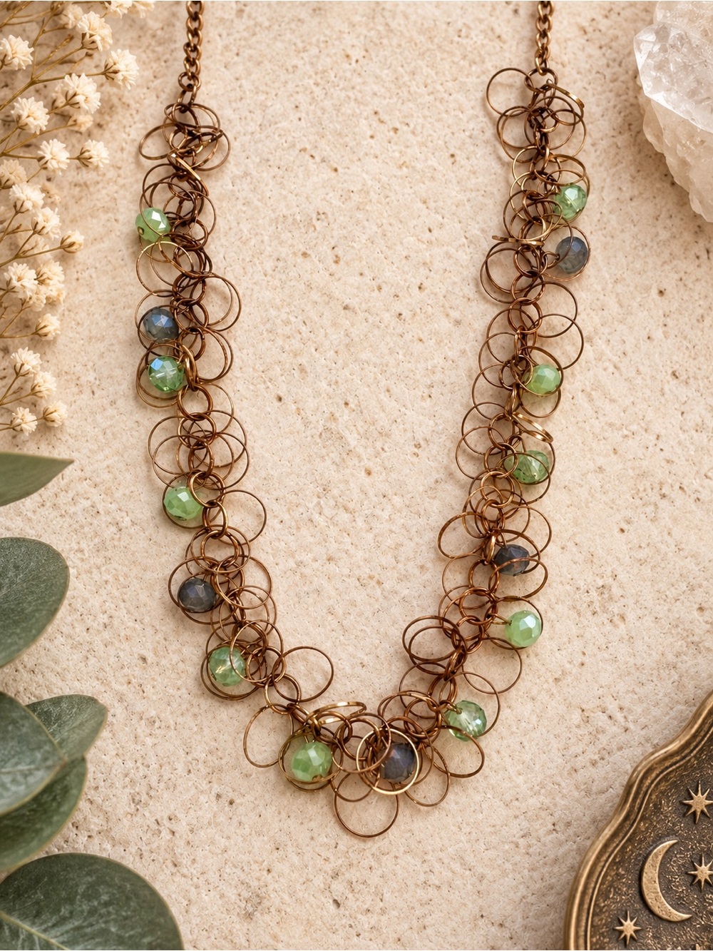 Whimsical Witchy Copper Wire Necklace Boho Fairycore Beaded Jewelry